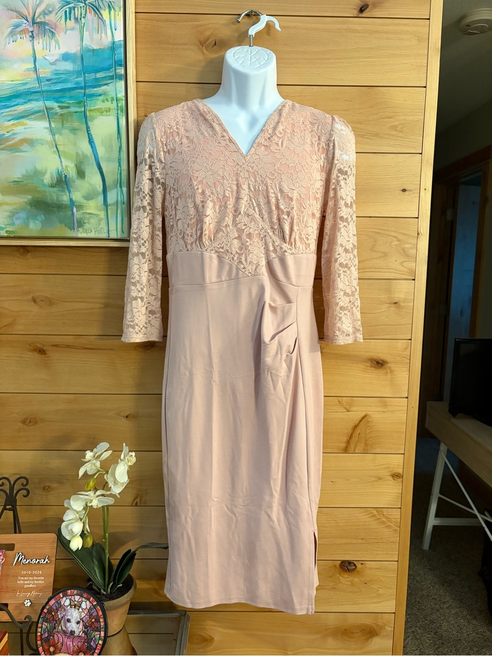Elegant Lace-Top Midi Dress in Blush Pink 12